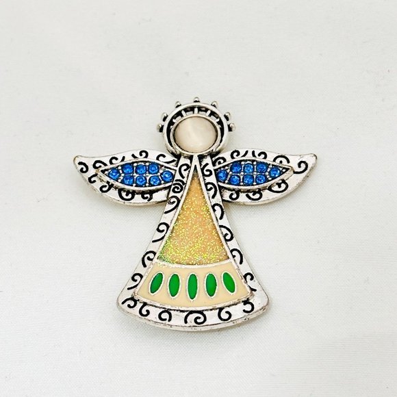 Angel Brooch w/Blue Rhinestone Silver Tone - Picture 3 of 6